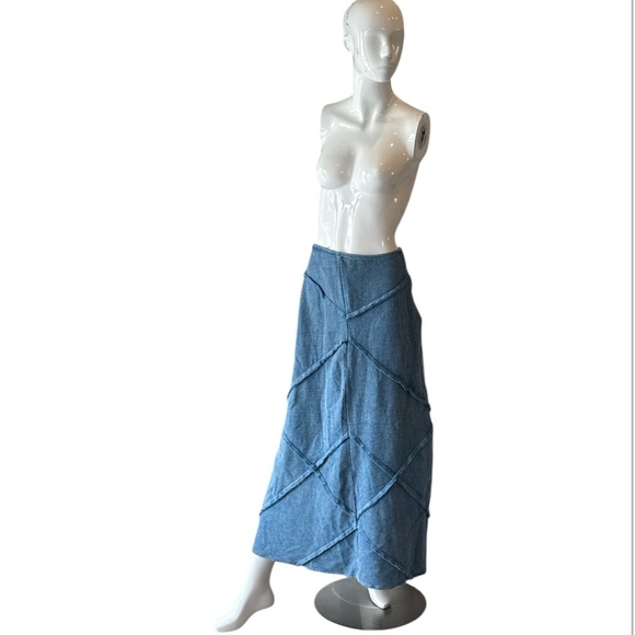 Earthbound Trading Company Boho Blue Chevron Textured Cotton Midi Skirt Size M - Picture 13 of 13
